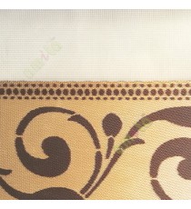 Dark brown gold color traditional design swirls pattern textured finished background with transparent net fabric zebra blind